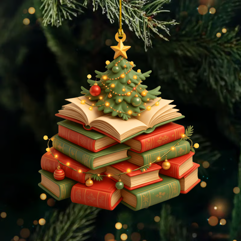 Book Christmas Ornament 2025 – Custom Name Reading Ornament, Unique Holiday Gift for Literature Lovers Ornament