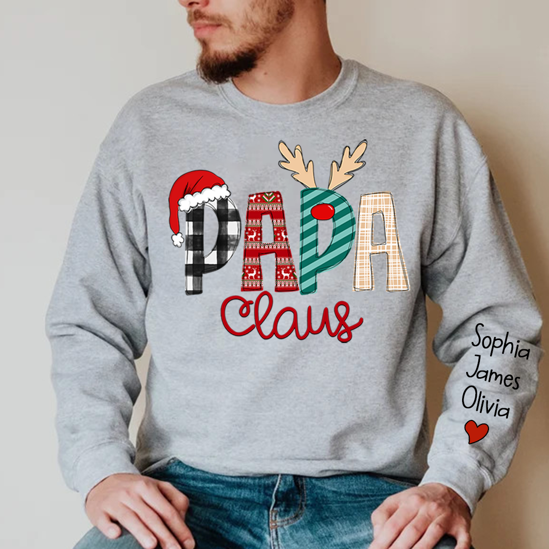 Personalize Merry Christmas Papa Claus, Dad Claus Gift Custom Name Kids Sweatshirt Sweatshirt