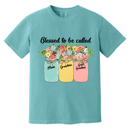 Blessed to Be Called Mom Grandma Great Grandma Shirt - Custom Floral Mason Jar Family Names Tee - Mother’s Day Gift for Her