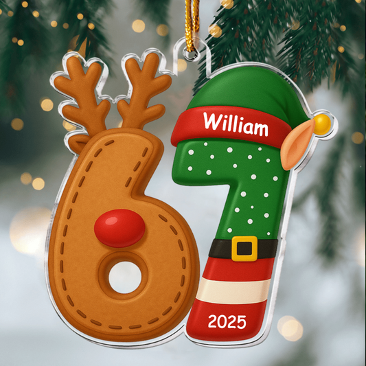 Personalized Six Seven Reindeer Ornament 2025, Custom Acrylic Decoration, Funny Gen Z Gen Alpha Slang Christmas Gift For Kids And Teens Ornament