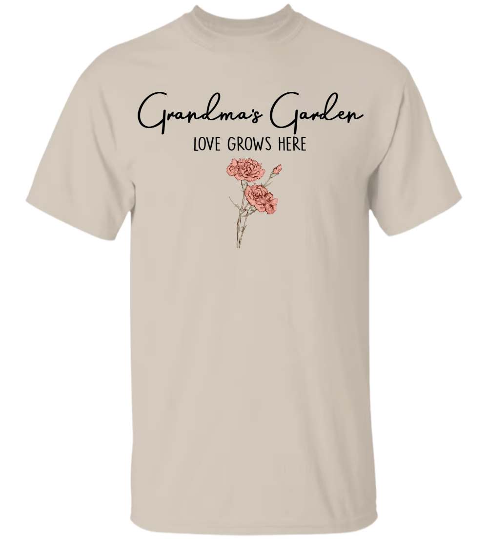 Grandma's Garden Flower LOVE GROWS HERE T Shirt