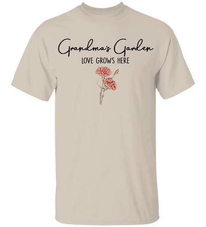 Grandma's Garden Flower LOVE GROWS HERE T Shirt