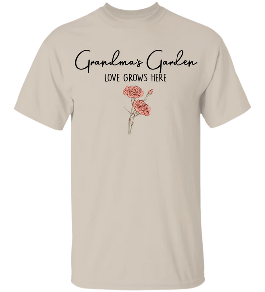 Grandma's Garden Flower LOVE GROWS HERE T Shirt
