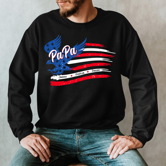 Custom Papa Flag And Grandkids  Sweatshirt