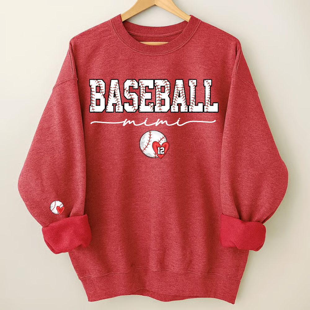 Personalized Baseball Mimi Sweatshirt With Grandkids Names and Number, Custom Sports Grandma Pullover Sweatshirt