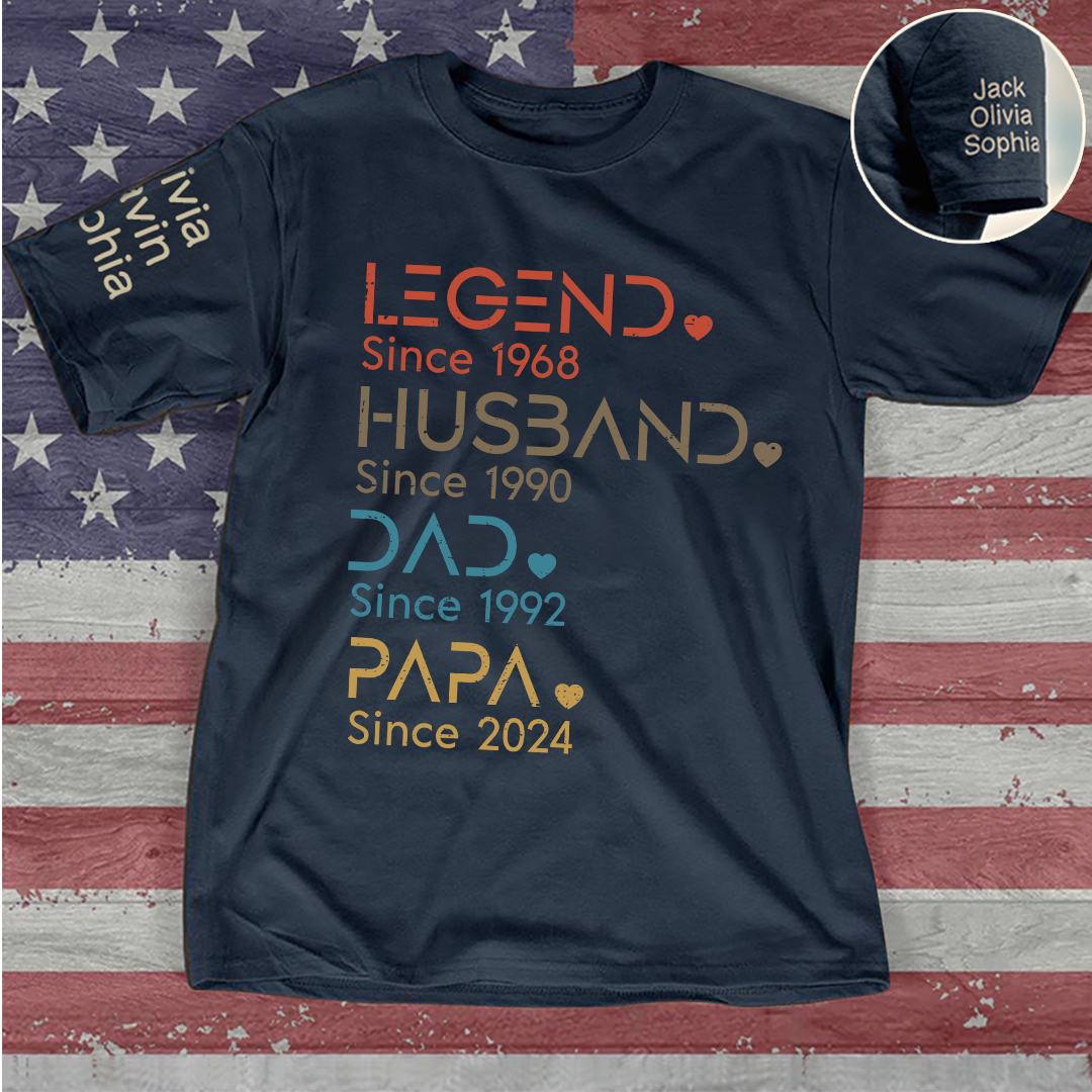 Husband Father Grandpa Legend Since, Grandfather Custom Dates T-Shirt