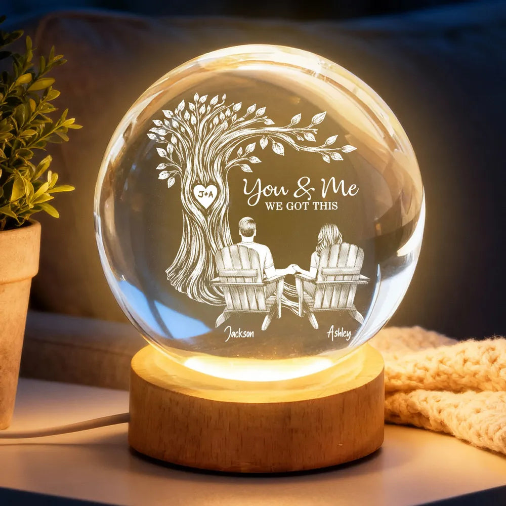 Personalized Globe Lamp with You & Me Couple Under Tree Design - Cozy Romantic Night Glow, Unique Gift for Couples