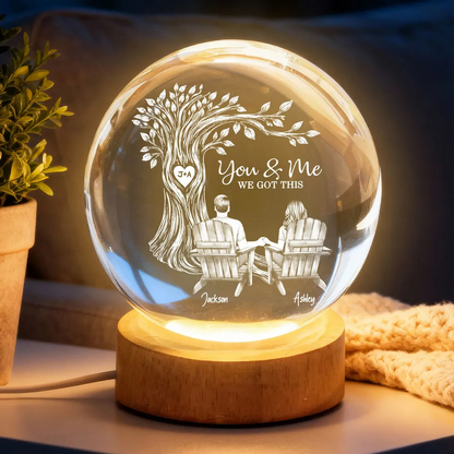 Personalized Globe Lamp with You & Me Couple Under Tree Design - Cozy Romantic Night Glow, Unique Gift for Couples