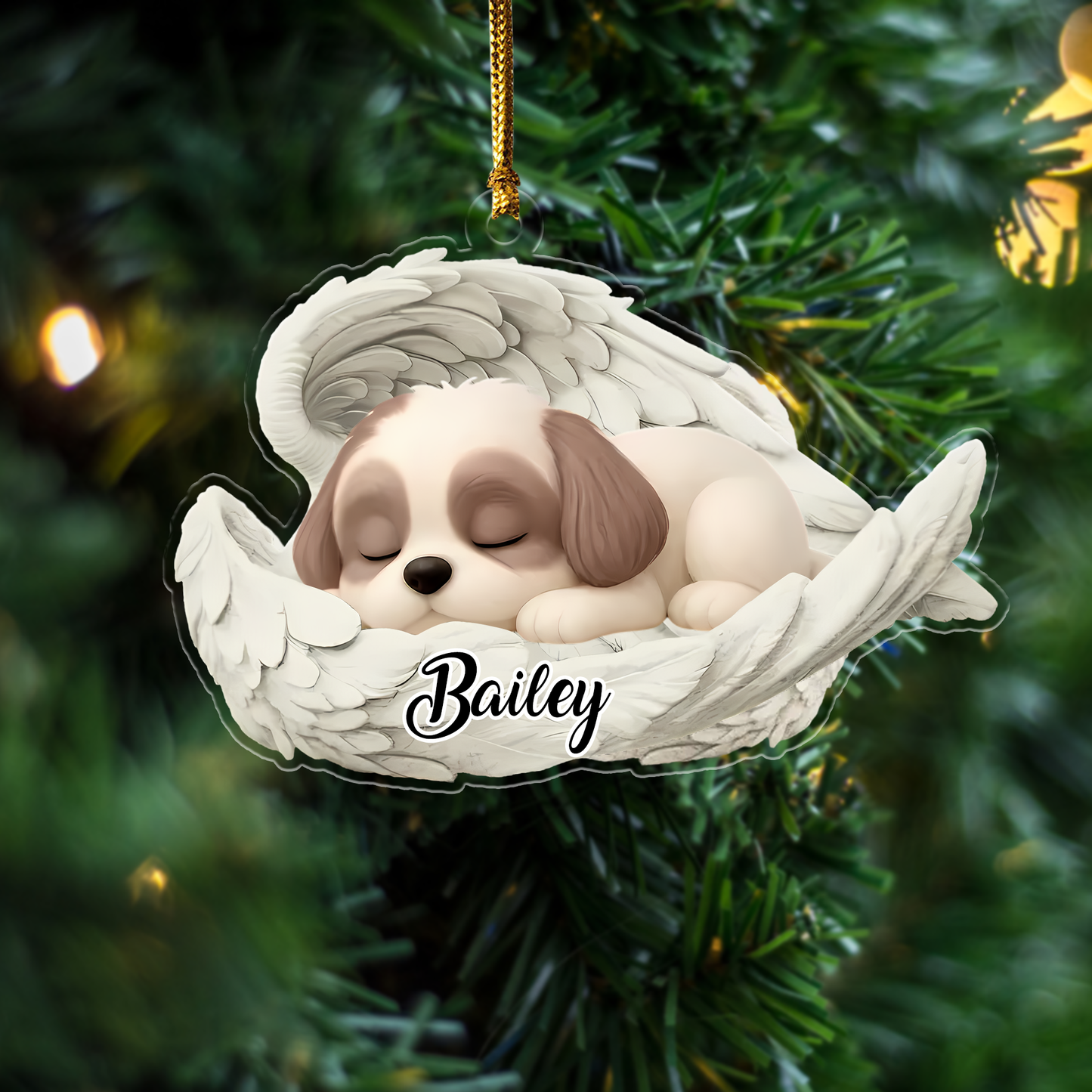 Custom Shih Tzu Angel Ornament – Personalized Sleeping Dog Christmas Gift for Dog Lovers, Pet Memorial Tree Decoration Ornament