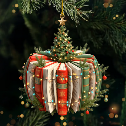 Personalized Book Ornament 2025 – Custom Name Christmas Ornament with Books and Tree, Perfect Gift for Book Lovers & Readers Ornament