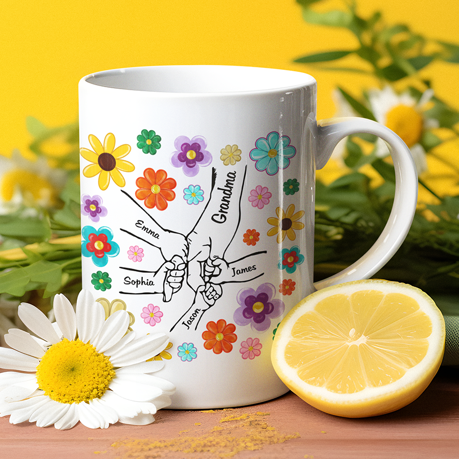 Personalized grandma hand flower 2024 Mug