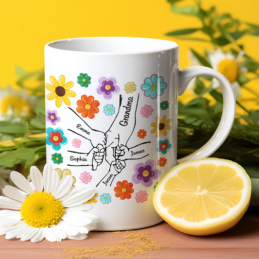 Personalized grandma hand flower 2024 Mug