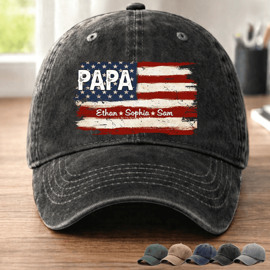 Personalized Papa Ands Grandkids Flag American