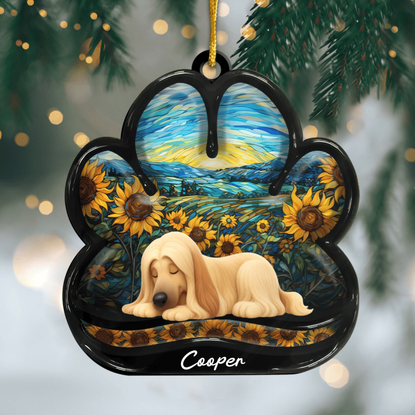 Custom Afghan Hound Pawprint Acrylic Ornament – Personalized Pet Memorial Keepsake for Christmas Ornament