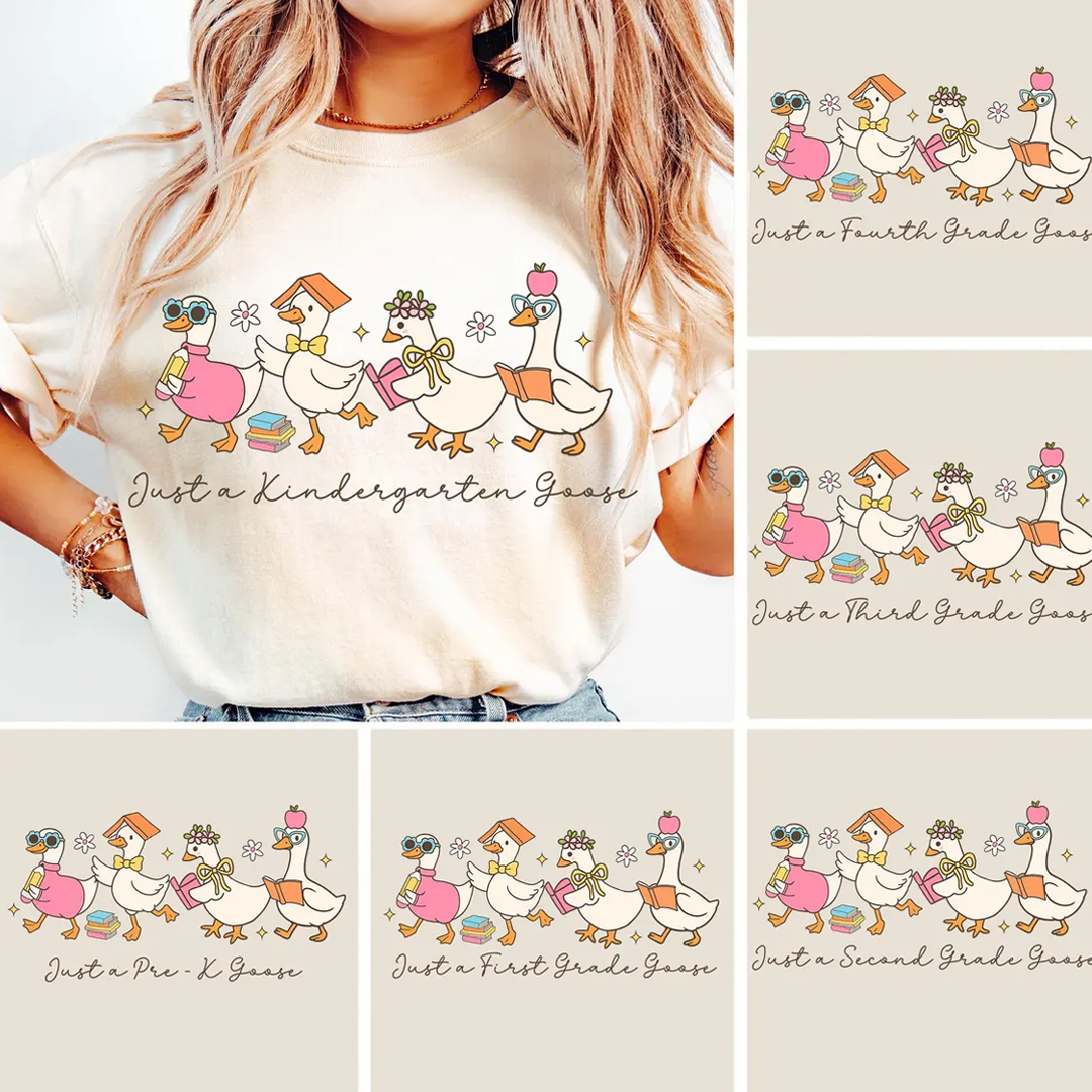 Back to School Goose Preppy Floral Pre-k 1st/2nd/3rd/4th Grade