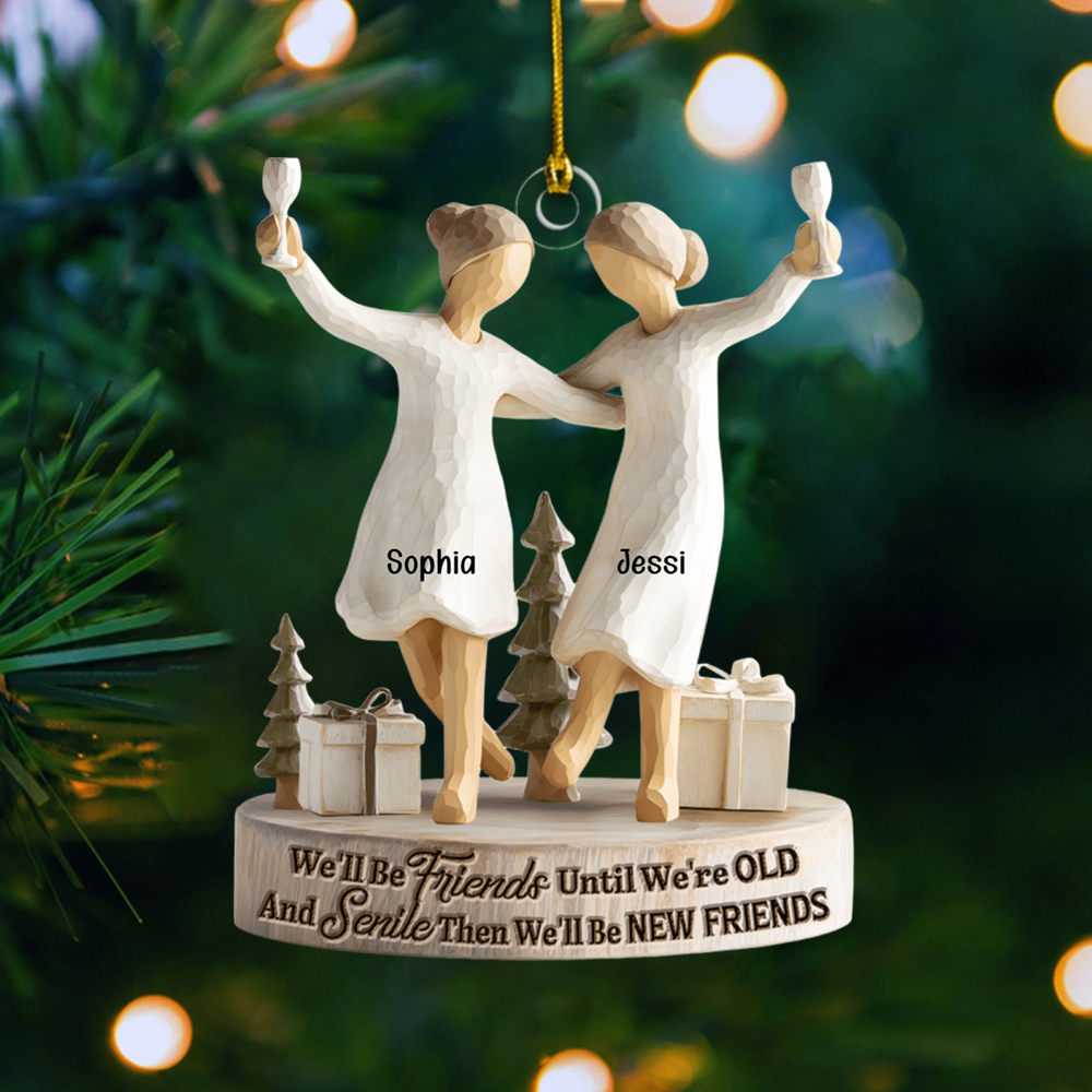Best Friends Ornament – Dancing Friends Figurine Christmas Decoration with Heartfelt Friendship Quote, Cute Gift for Besties Ornament