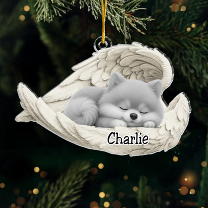 Custom Pomeranian Angel Ornament – Personalized Sleeping Dog Christmas Gift for Dog Lovers, Pet Memorial Tree Decoration Ornament