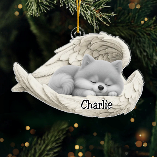 Custom Pomeranian Angel Ornament – Personalized Sleeping Dog Christmas Gift for Dog Lovers, Pet Memorial Tree Decoration Ornament