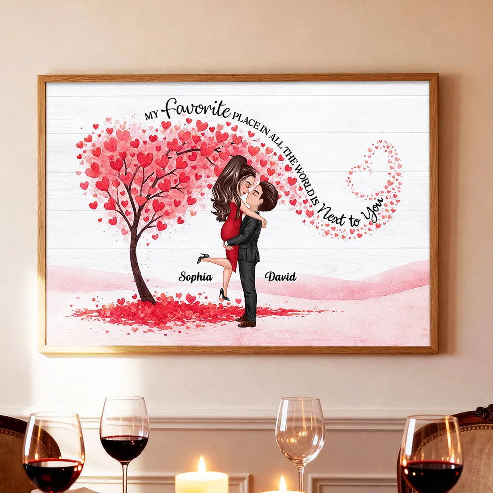 Personalized Couple Hugging Poster with Heart Tree Quote Wall Art Unique Romantic Gift for Wife Husband