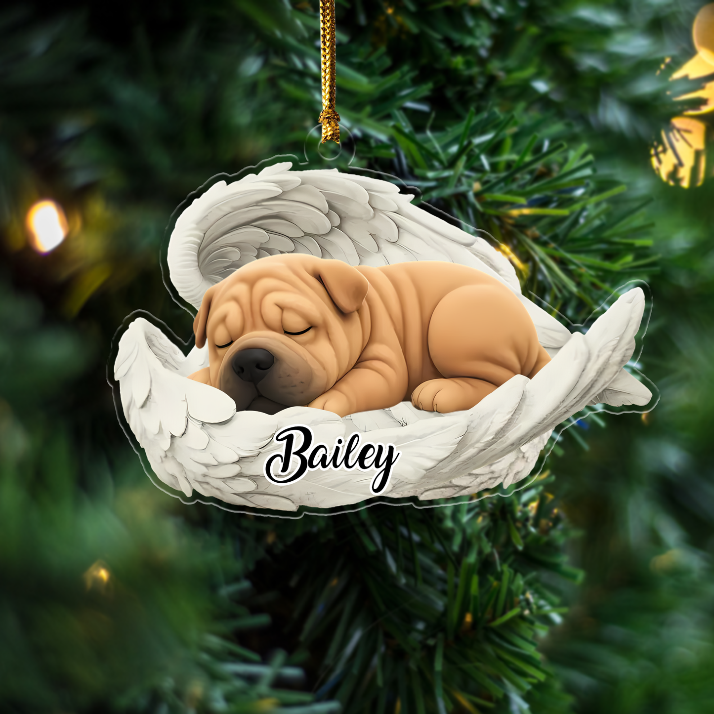 Custom Shar Pei Angel Ornament – Personalized Sleeping Dog Christmas Gift for Dog Lovers, Pet Memorial Tree Decoration Ornament