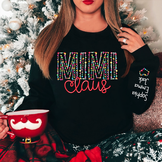 Mimi Claus Christmas lights And Grandkids Christmas Merry Sweatshirt