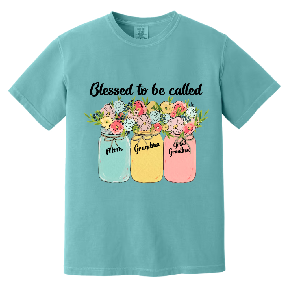 Blessed to Be Called Mom Grandma Great Grandma Shirt - Custom Floral Mason Jar Family Names Tee - Mother’s Day Gift for Her