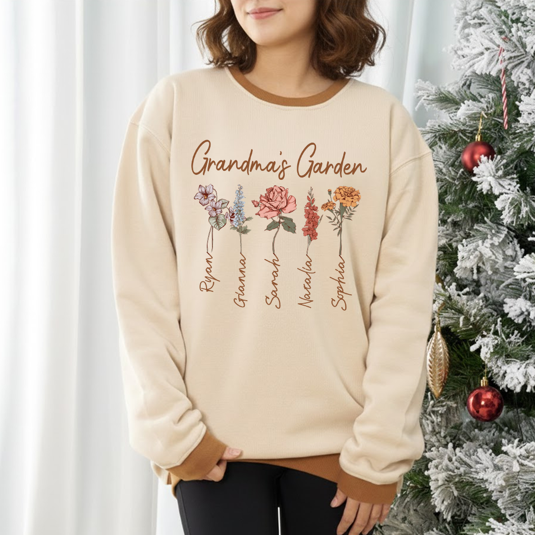 Personalized Grandma’s Garden Sweatshirt with Kids’ Names – Custom Flower Design Gift for Grandma