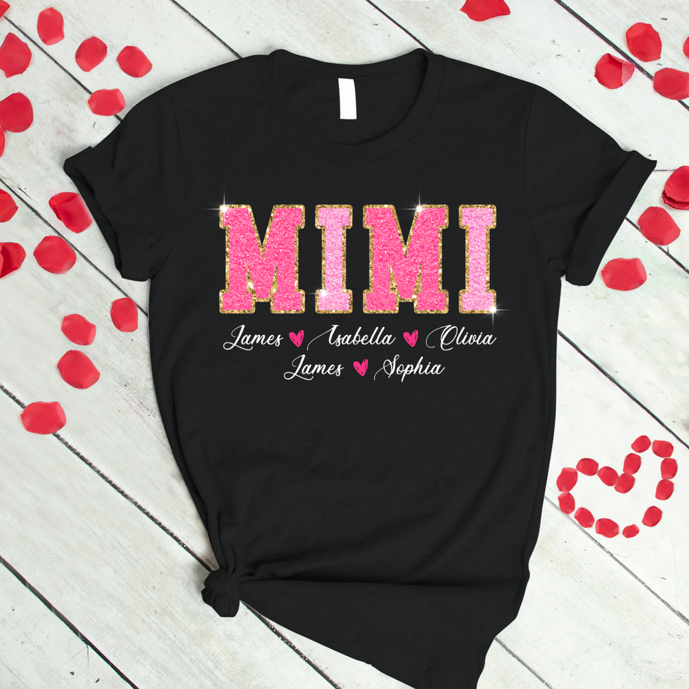 Personalized mimi with grandkids valentine day pink glitter T-Shirt T-Shirt
