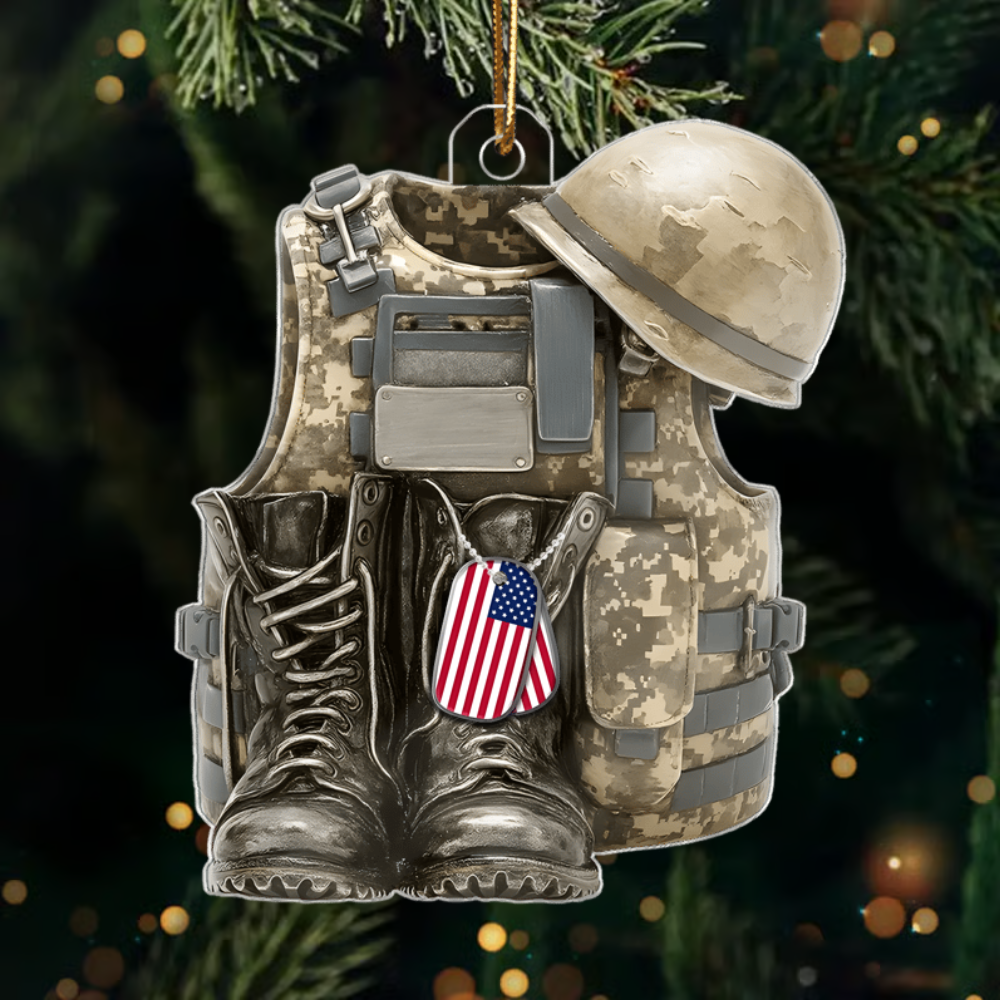 Personalized Military Ornament 2025 – Custom Name Army Vest and Helmet Christmas Ornament, Gift for Soldiers & Veterans Ornament
