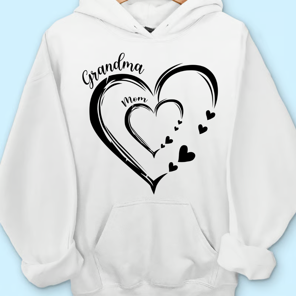 Personalized Generations Heart Sweatshirt – Grandma & Mom Custom Names – Double Heart Family Christmas Gift