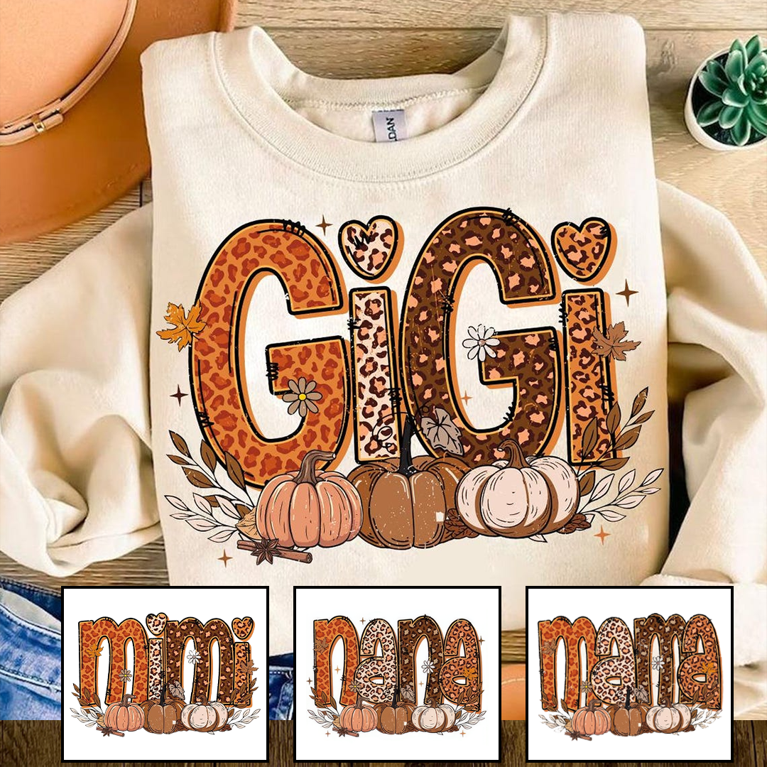 Fall Leopard Nana Gigi Mimi Mama Pumpkin and Grandkids