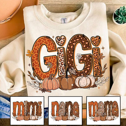 Fall Leopard Nana Gigi Mimi Mama Pumpkin and Grandkids