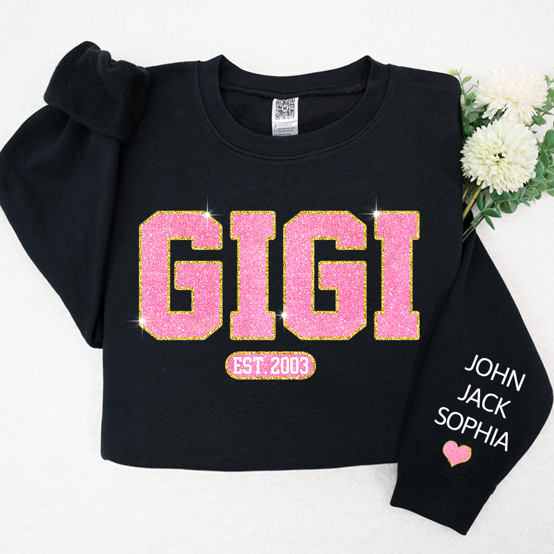 Glitter Pink Custom Name Gigi Mimi Nana Grandma Est And Kids Sweatshirt