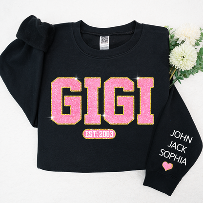 Glitter Pink Custom Name Gigi Mimi Nana Grandma Est And Kids Sweatshirt