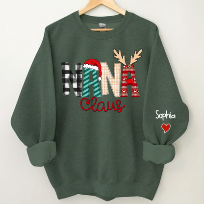 Nana Claus Sweatshirt, 2023 Christmas Nana Sweatshirt, Custom Grandma Claus Christmas Sweatshirt