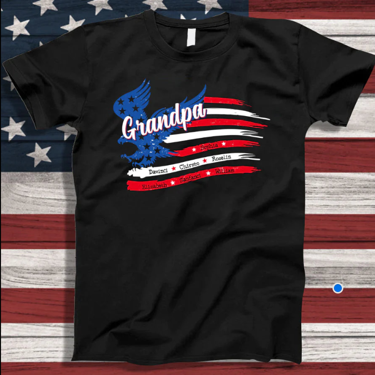Grampa With Grandkids Names 4th Of July CTL94 T-Shirt