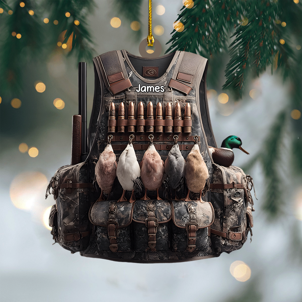 Personalized Duck Hunter Ornament 2025 – Custom Name Hunting Vest Christmas Ornament, Gift for Hunters & Outdoorsmen Ornament