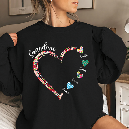 Custom Grandma Heart Floral Color With Kids Sweatshirt