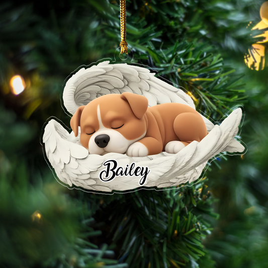 Custom American Staffordshire Terrier Angel Dog Ornament – Personalized Sleeping Dog Christmas Gift for Dog Lovers, Pet Memorial Tree Decoration Ornament