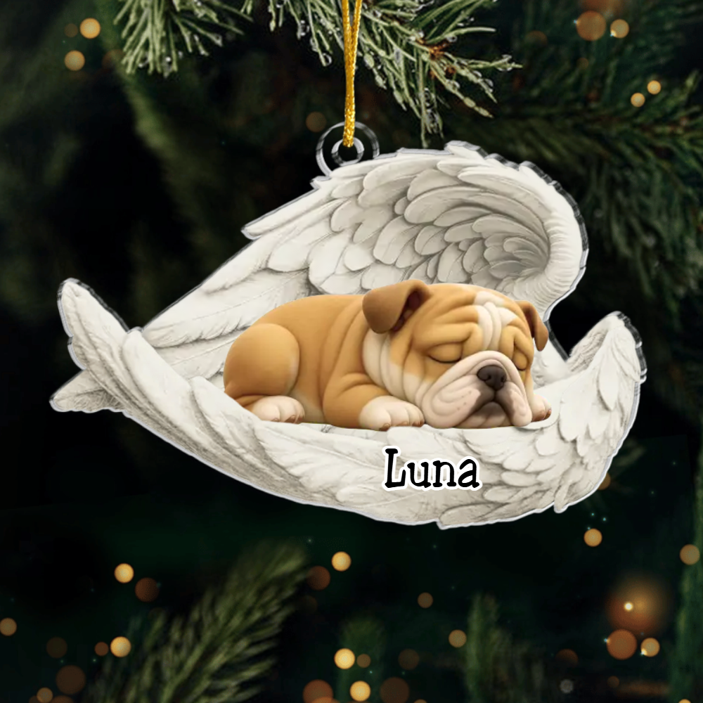 Custom English Bulldog Angel Ornament – Personalized Sleeping Dog Christmas Gift for Dog Lovers, Pet Memorial Tree Decoration Ornament