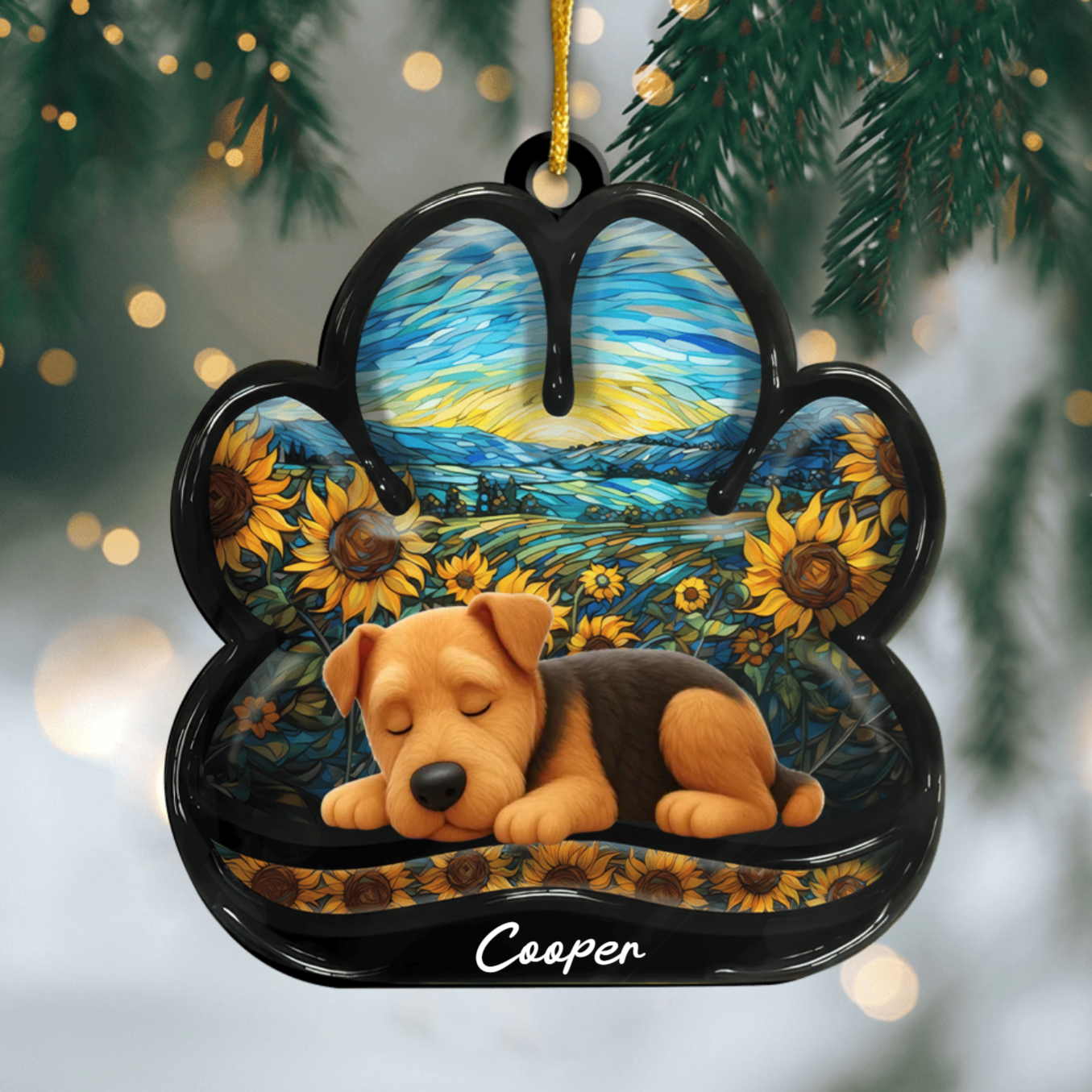 Custom Airedale Pawprint Acrylic Ornament – Personalized Pet Memorial Keepsake for Christmas Ornament