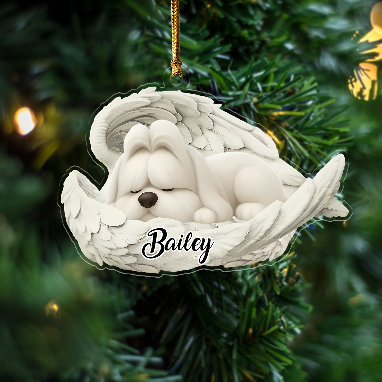 Custom Shih Tzu Long Hair Angel Ornament – Personalized Sleeping Dog Christmas Gift for Dog Lovers, Pet Memorial Tree Decoration Ornament