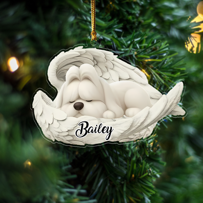 Custom Shih Tzu Long Hair Angel Ornament – Personalized Sleeping Dog Christmas Gift for Dog Lovers, Pet Memorial Tree Decoration Ornament