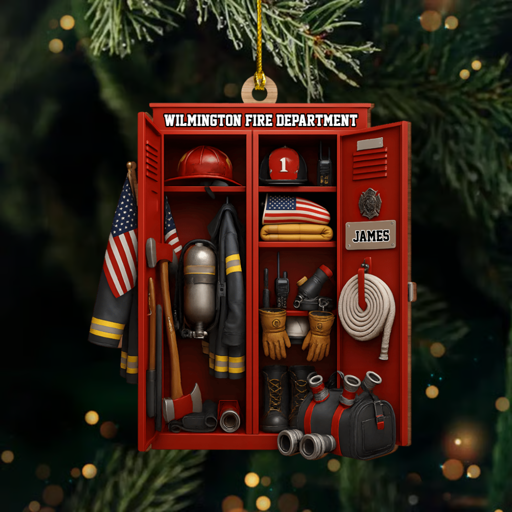 Personalized Firefighter Locker Ornament – Custom Name Fire Department Christmas Tree Decoration 2025 Ornament