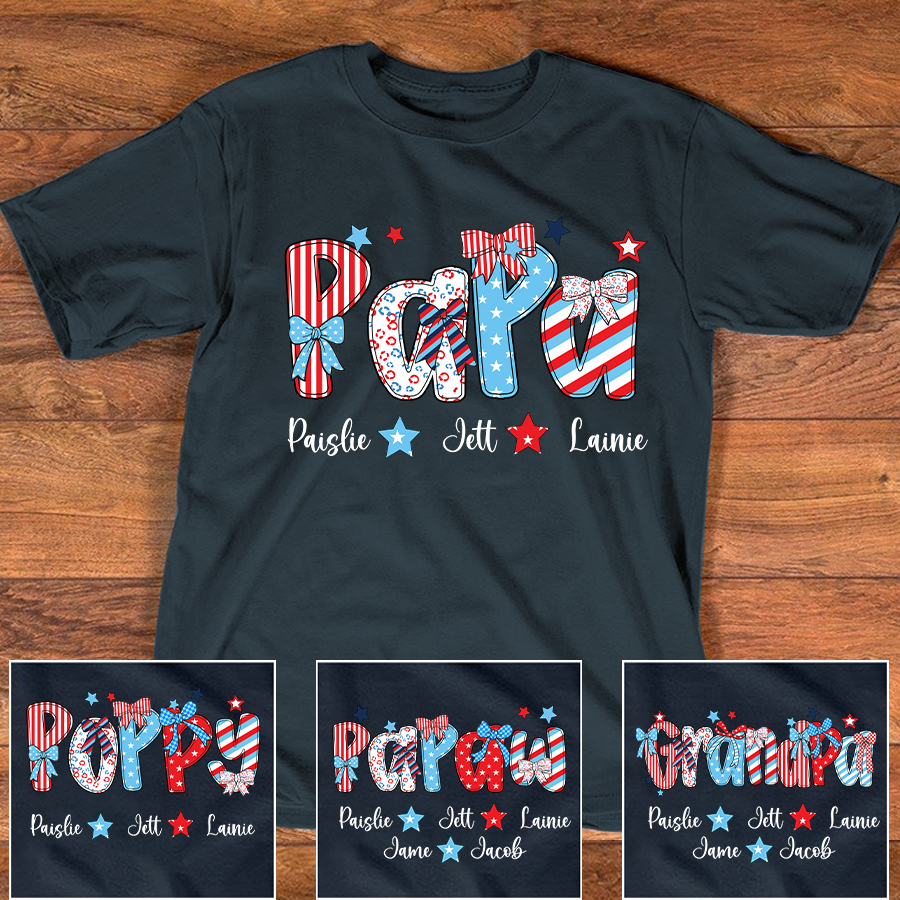Patriotic American Flag Papa Custom Papa And Grandkids Father's Day Gift Independence Day