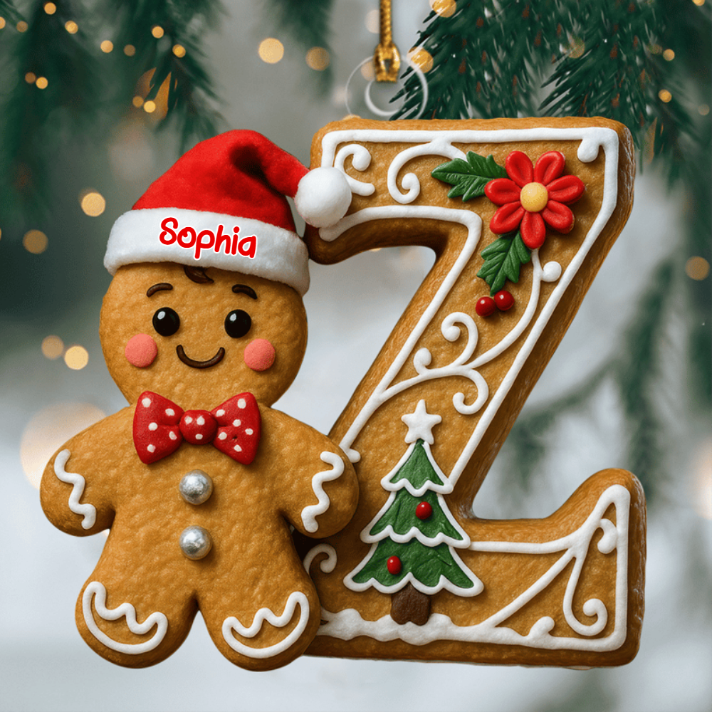 Custom Gingerbread Alphabet Ornament – Personalized Letter Cookie Design, Family Name Christmas Ornament 2025 & Festive Tree Decor