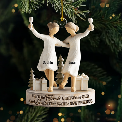 Best Friends Ornament – Dancing Friends Figurine Christmas Decoration with Heartfelt Friendship Quote, Cute Gift for Besties Ornament
