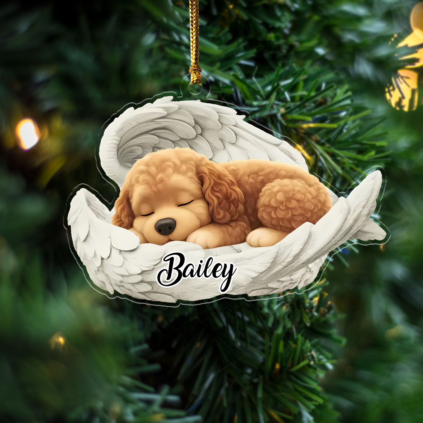 Custom Cockapoo Angel Dog Ornament – Personalized Sleeping Dog Christmas Gift for Dog Lovers, Pet Memorial Tree Decoration Ornament