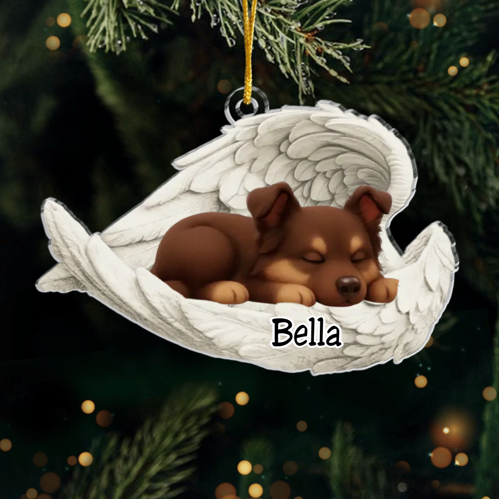 Custom Australian Shepherd Angel Dog Ornament – Personalized Sleeping Dog Christmas Gift for Dog Lovers, Pet Memorial Tree Decoration Ornament