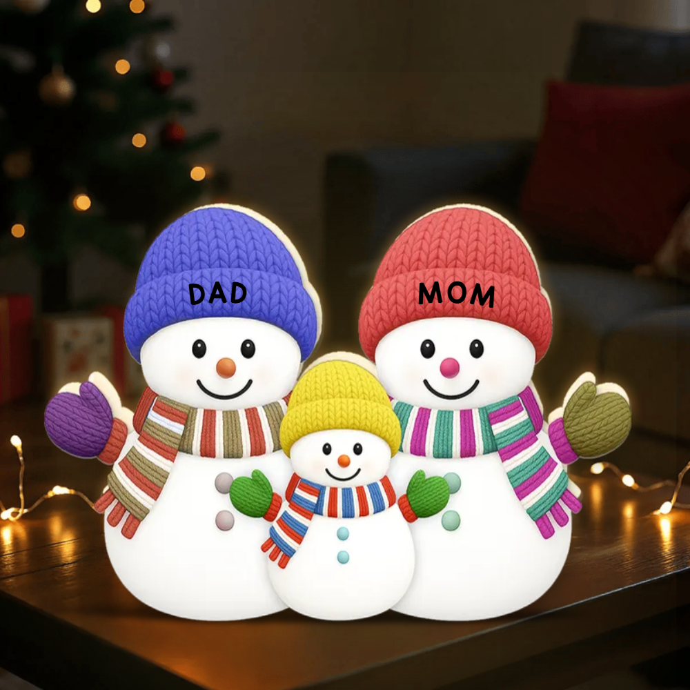 Personalized Dad and Mom Snowman Light Box – Custom Family Christmas Decoration, Cozy Holiday Gift for Parents and Kids Light Box